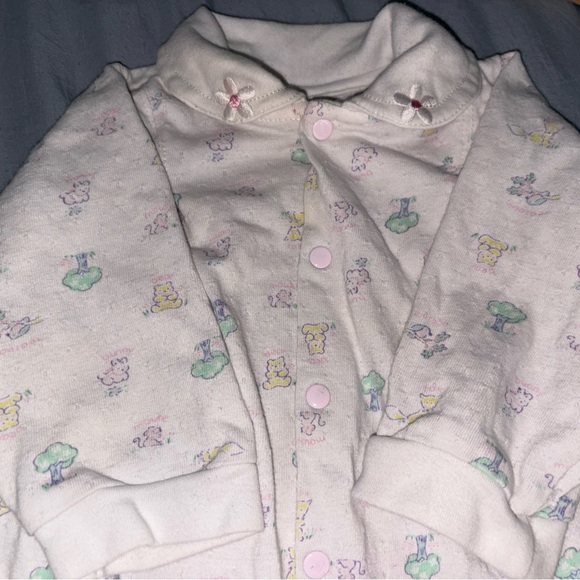 Vintage Baby Girl BabyGro Sleeper 6/9m 1990’s Pastel Pink + Accents - Picture 1 of 17